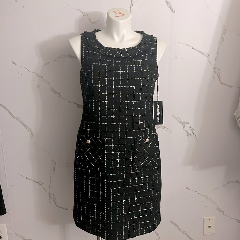 Karl Lagerfeld Plaid Black Dress | 16 | NWT